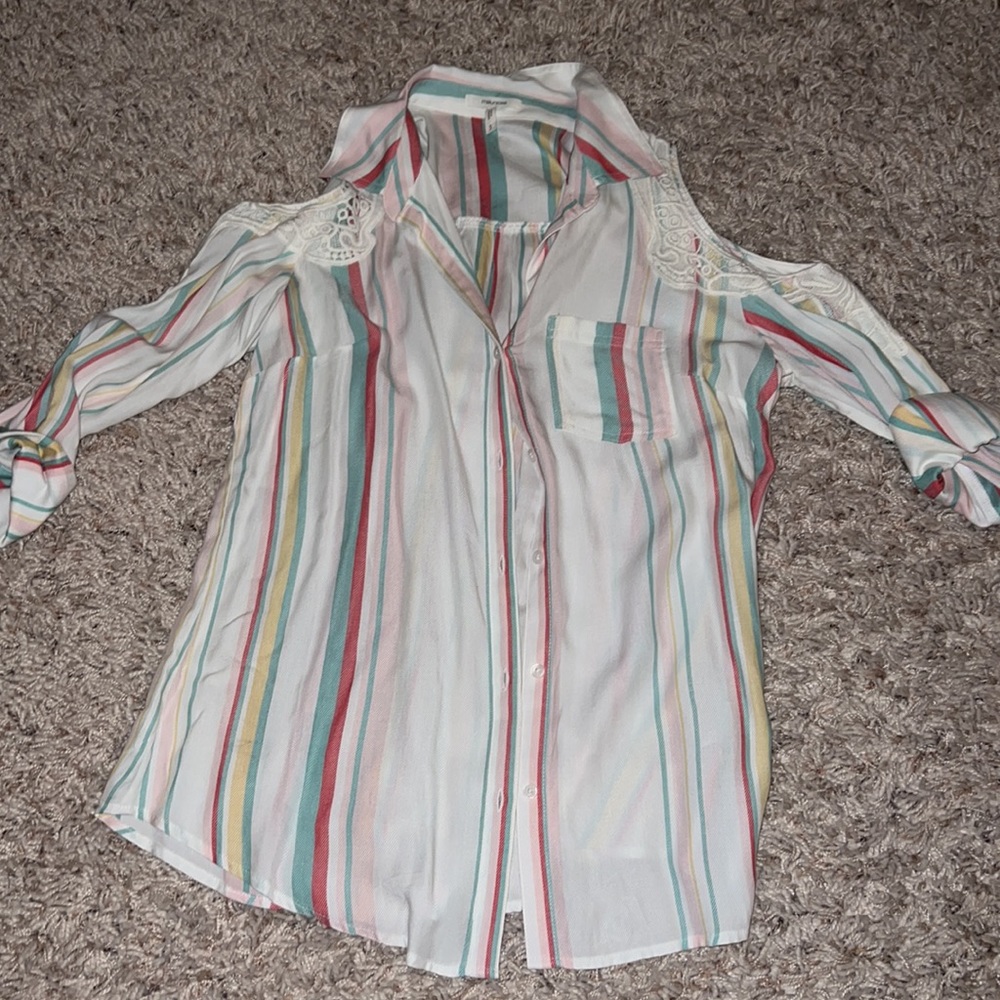 Striped Off the shoulder button up